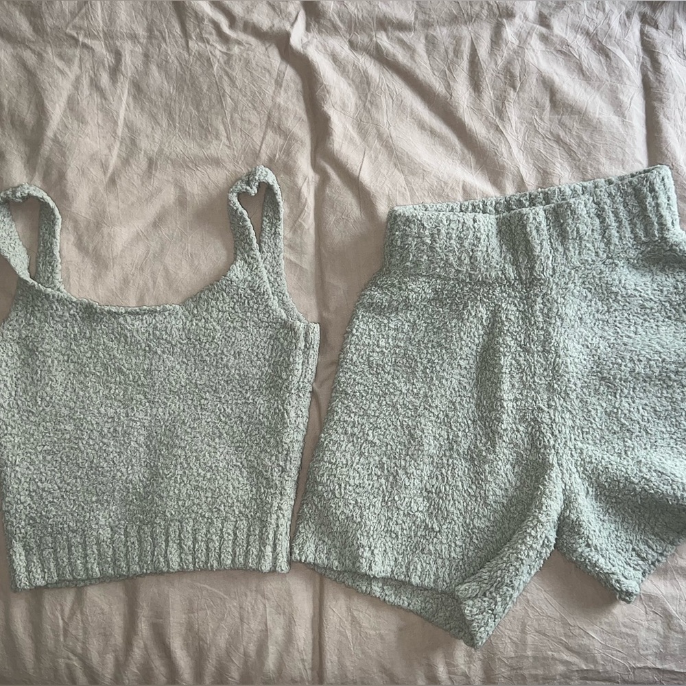 SKIMS COZY KNIT TANK & SHORT SET IN AQUA